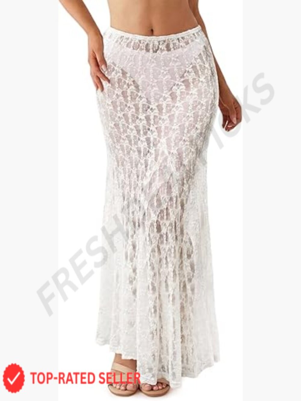 Sheer Lace Maxi Skirt High Waist A-Line Flowy Y2K Beach Cover Up Casual Long - Picture 1 of 7